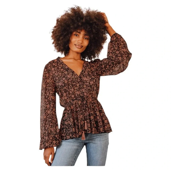 Lulus Tops - NWT Lulus She's the Sweetest Black Floral Print Long Sleeve Top size XS